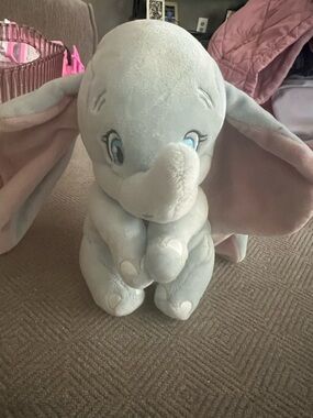 Disney Light Gray and Pink Dumbo Plush Elephant